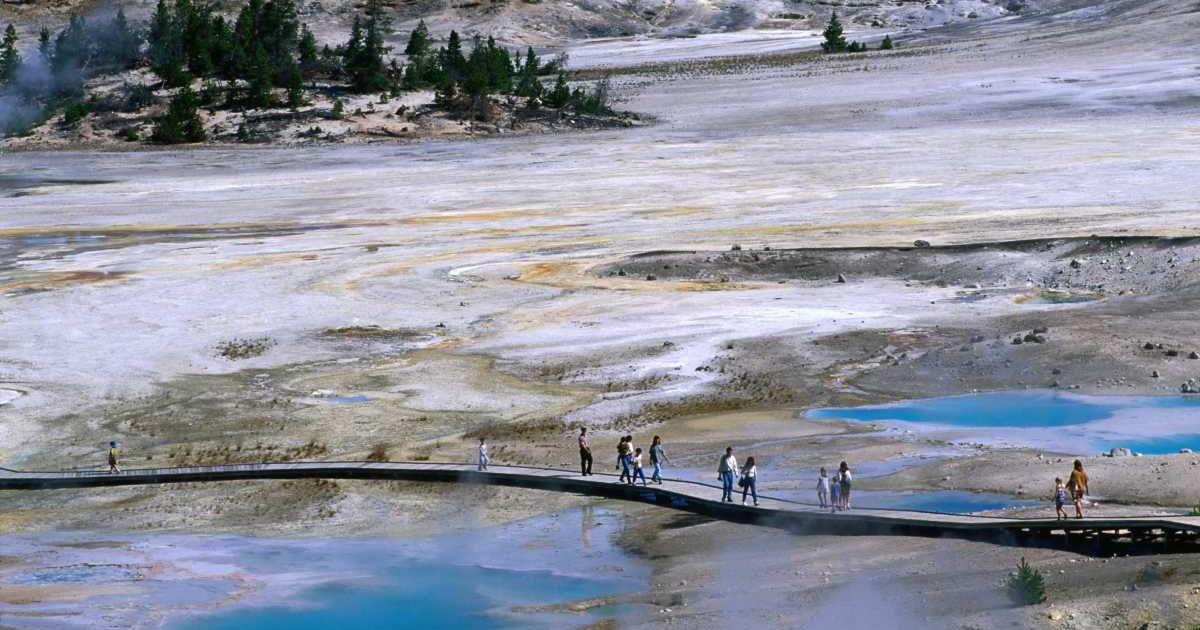 People on a boardwalk across the Porcelain Basin, in the Norris Geyser Basin (Representative Image Source: Getty Images | Photo by John Elk)