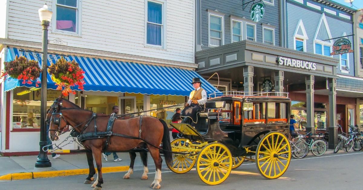 A horse-drawn carriage on Mackinac Island. 