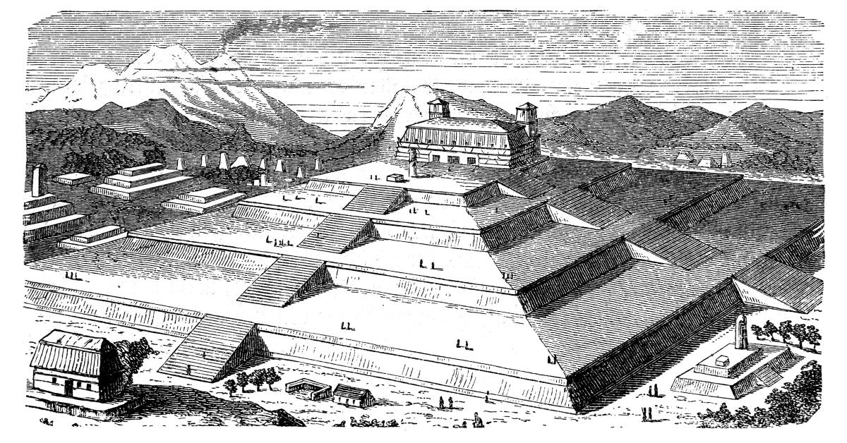 Rendering of what the Great Pyramid of Cholula once looked like. 