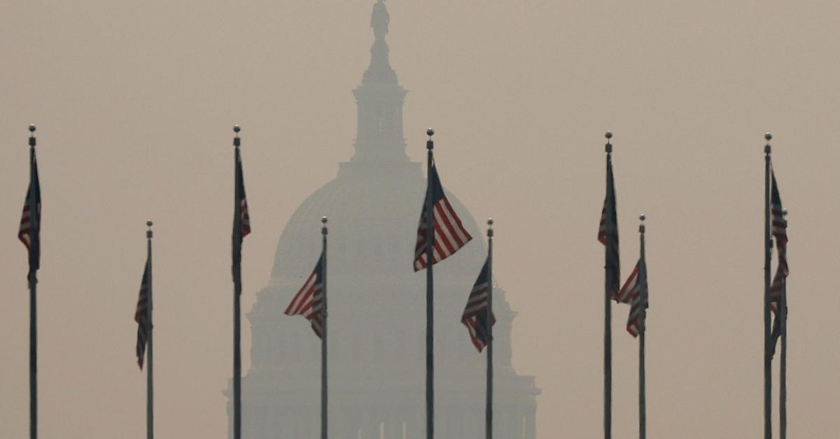 Smoke haze from Canadian wildfires over the U.S. Capitol.