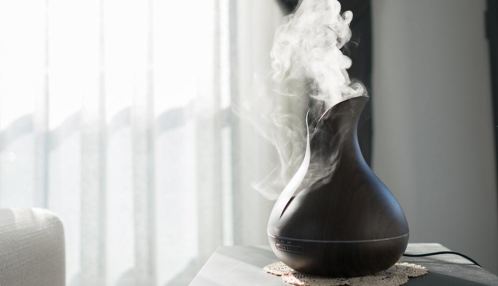 A black diffuser in a living room. 