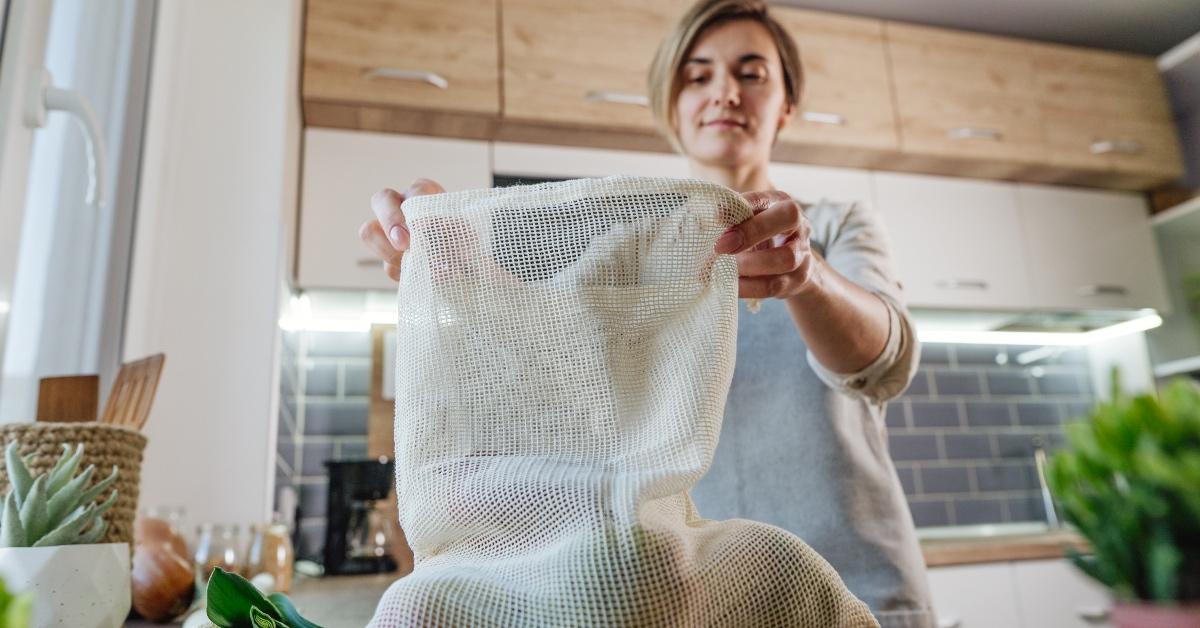 Woman with reusable bag