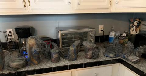 kitchen counter with individually bagged items
