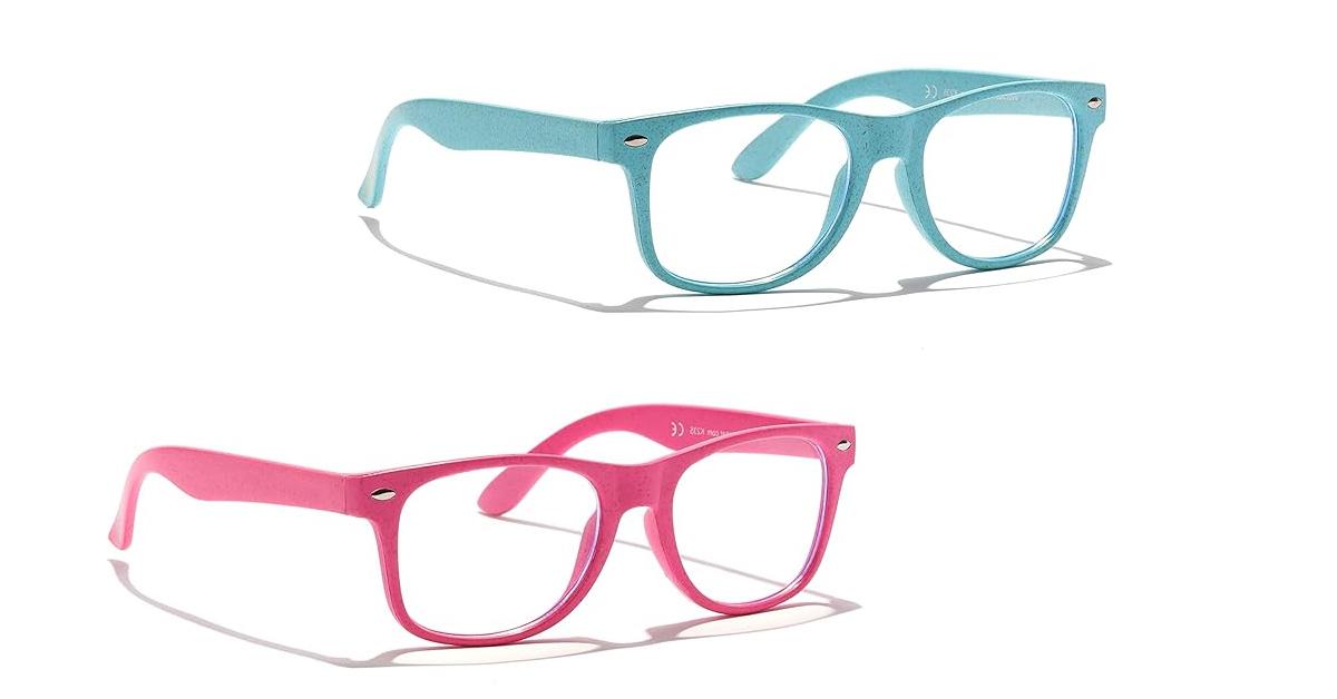 blue and pink eyeglasses