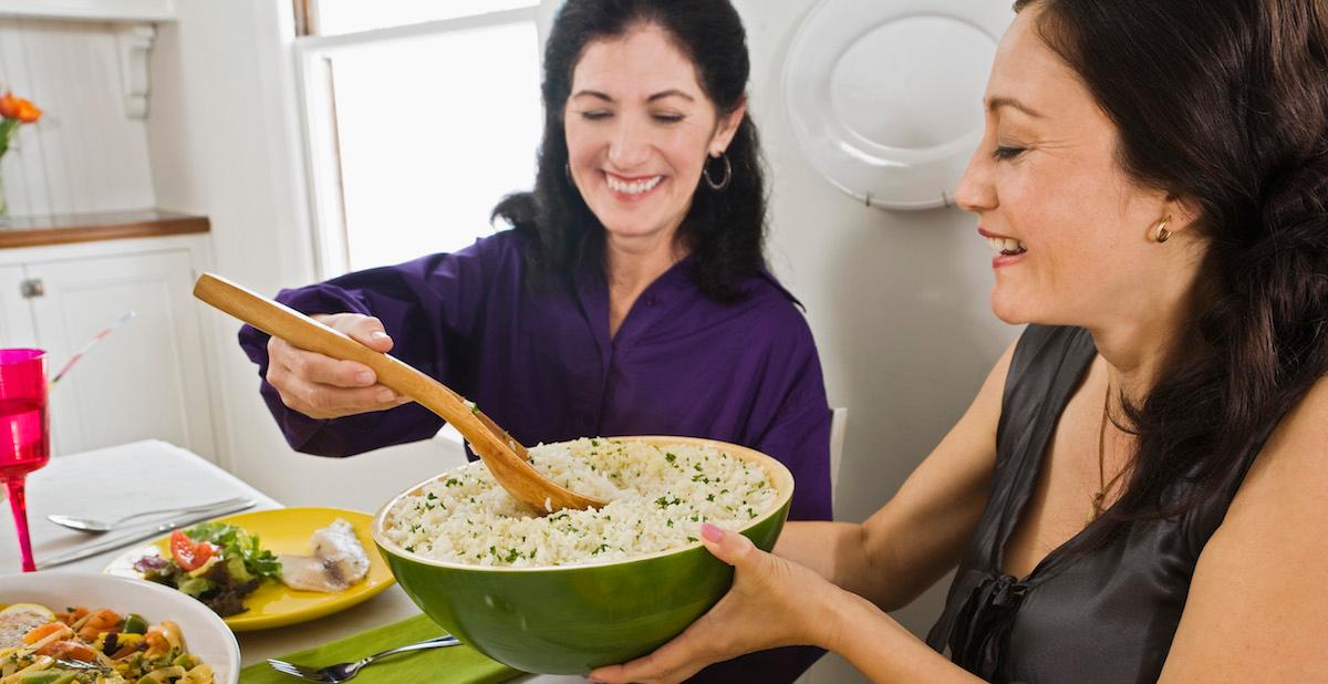 Family eating rice