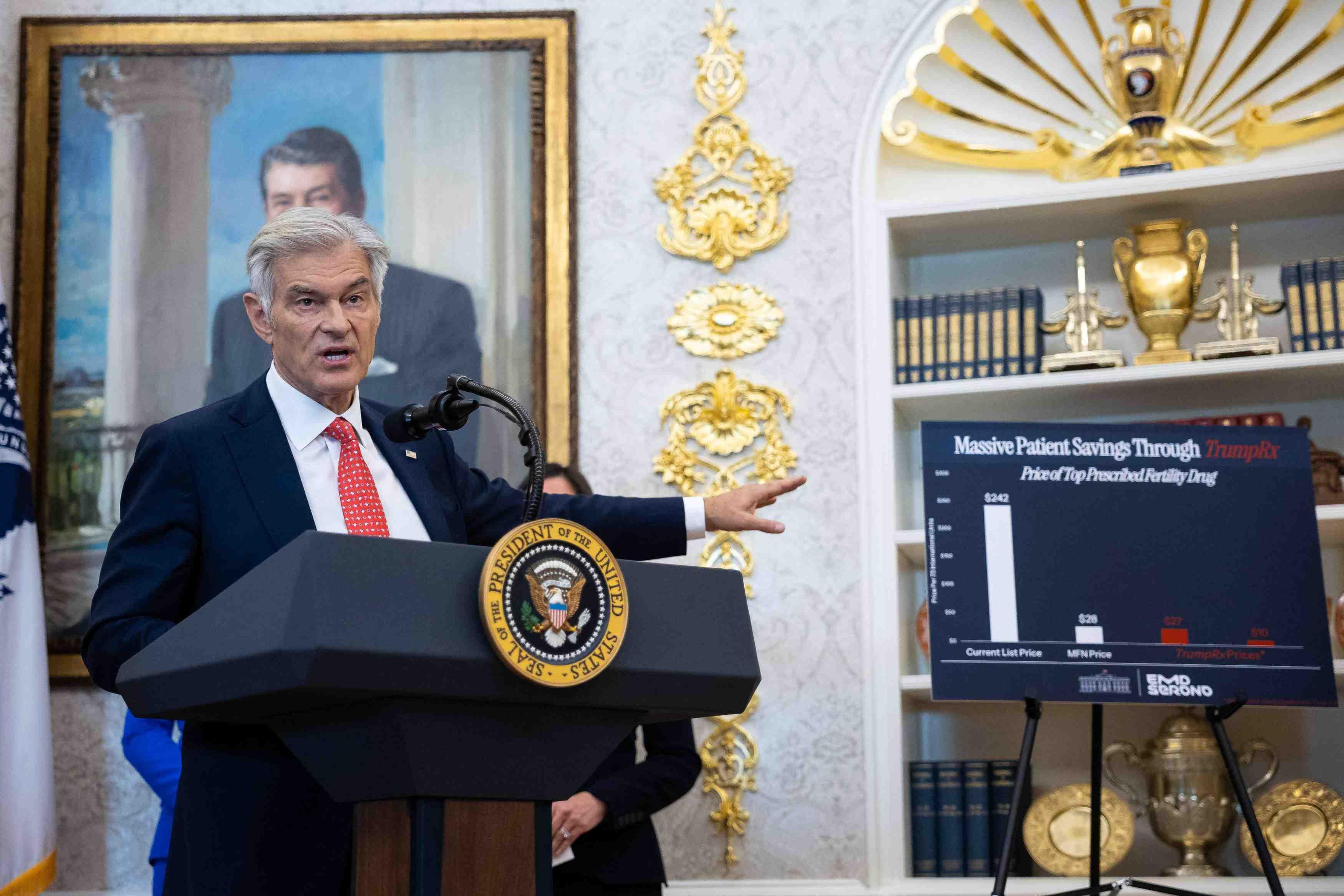 Dr. Mehmet Oz speaks at the White House in October 2025.