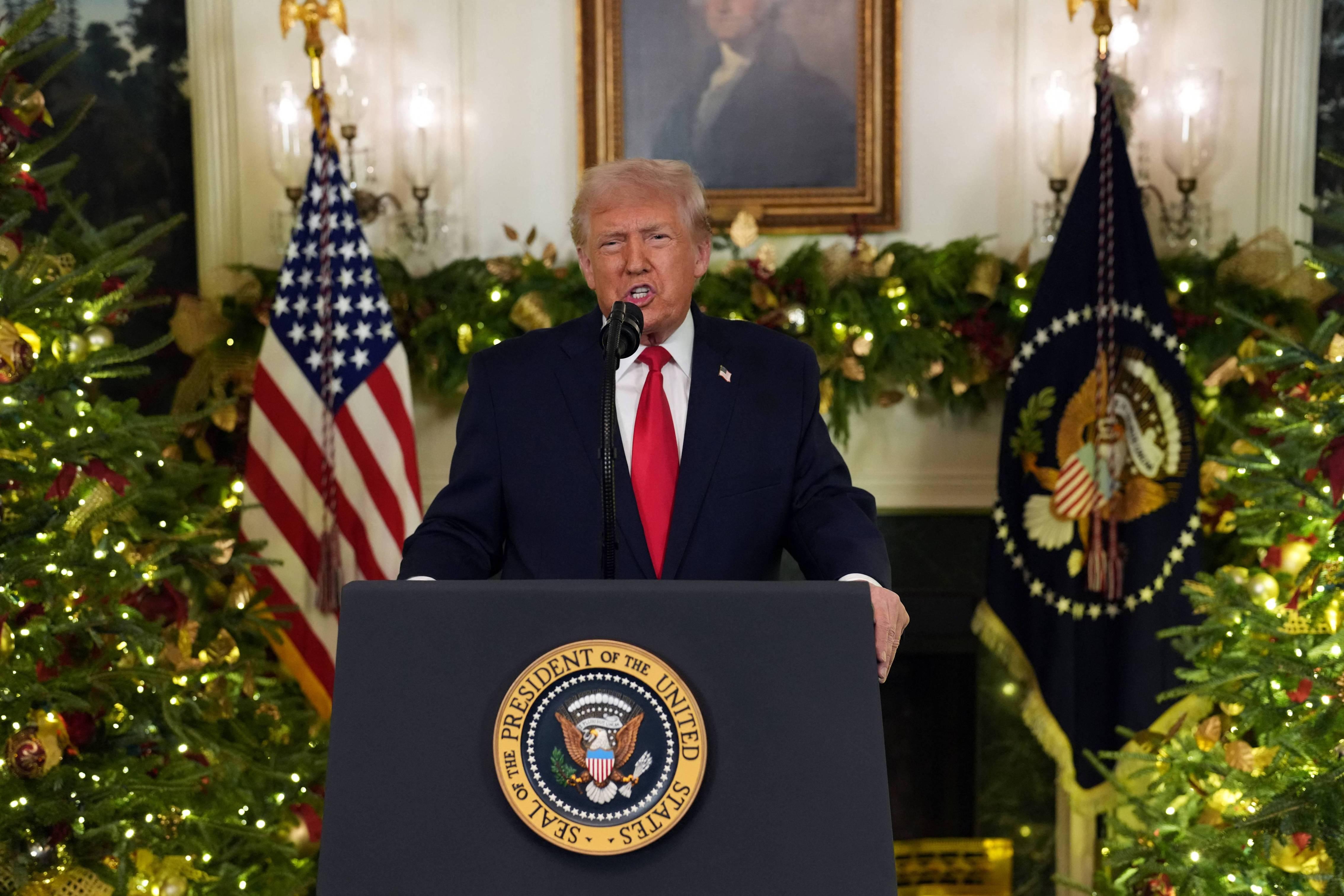 President Donald Trump delivers an address at the White House on Dec. 17.