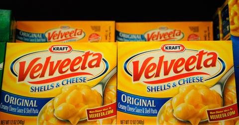 Velveeta Shells and Cheese on a store shelf
