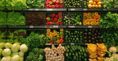 Vegetables sit on the shelves at the produce department