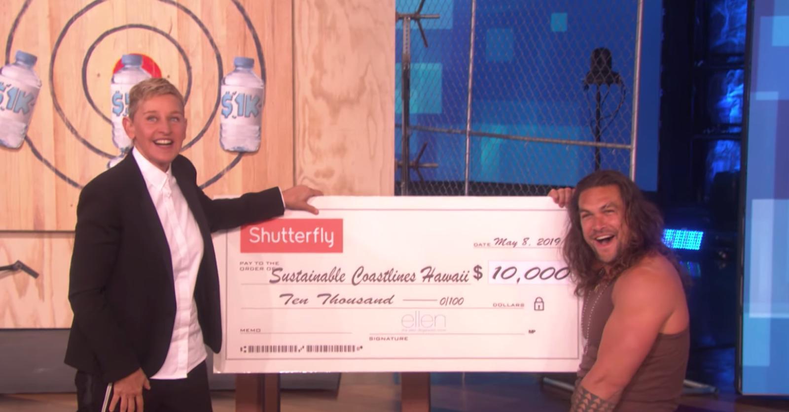 Jason Momoa Raises 31,000 for the Earth by AxThrowing on 'Ellen'