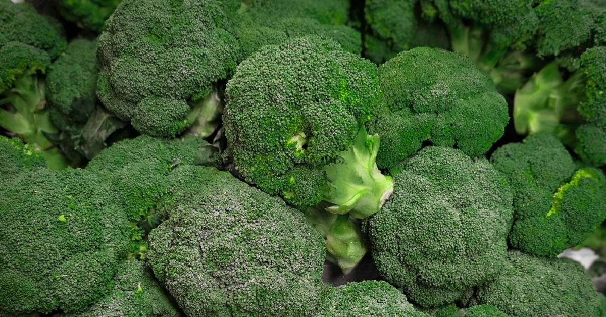 Broccoli crowns stacked up for sale