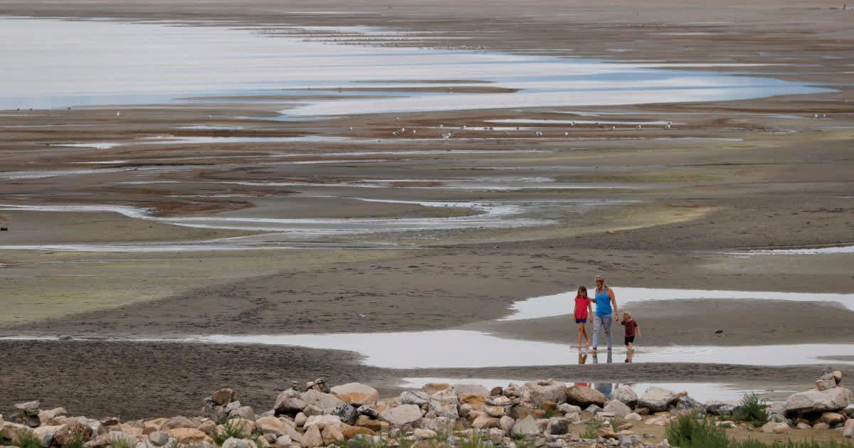 Park visitors walk along a section of the Great Salt Lake that used to be underwater (Representative Cover Image Source: Getty Images | Photo by Justin Sullivan)
