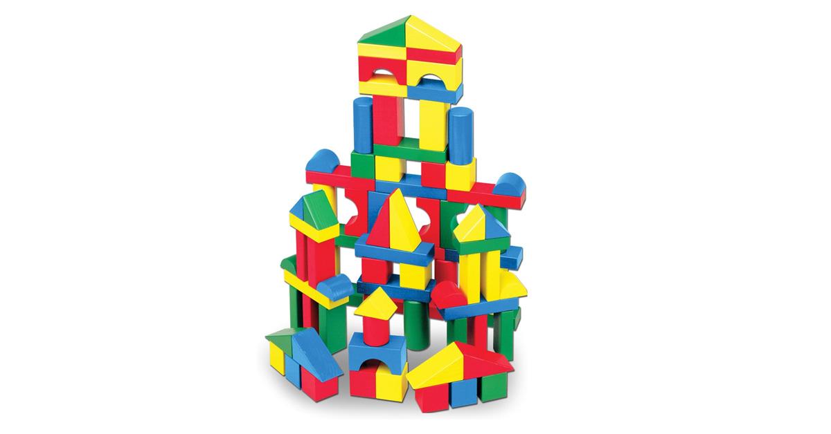 structure made of colorful wooden blocks for toddlers and kids