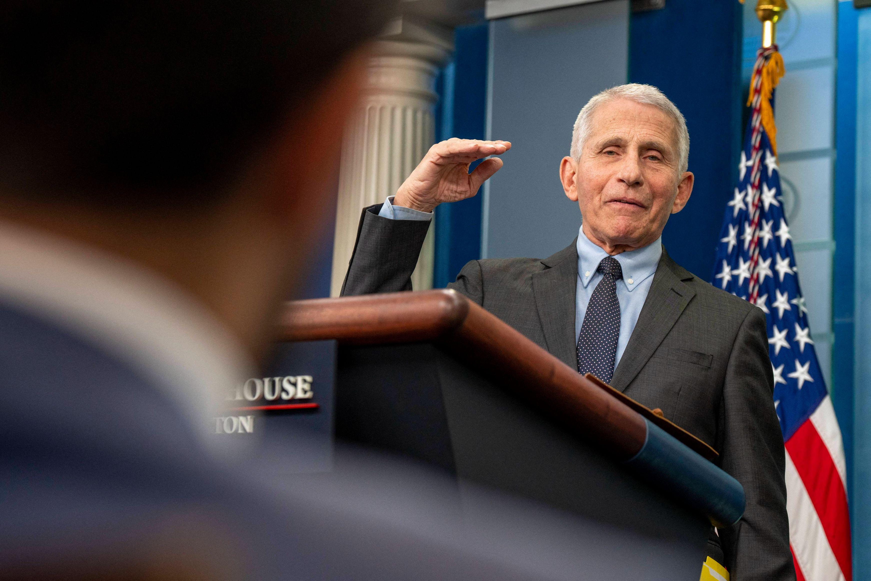 Dr. Anthony Fauci is pictured giving a daily briefing at the White House in November 2022.