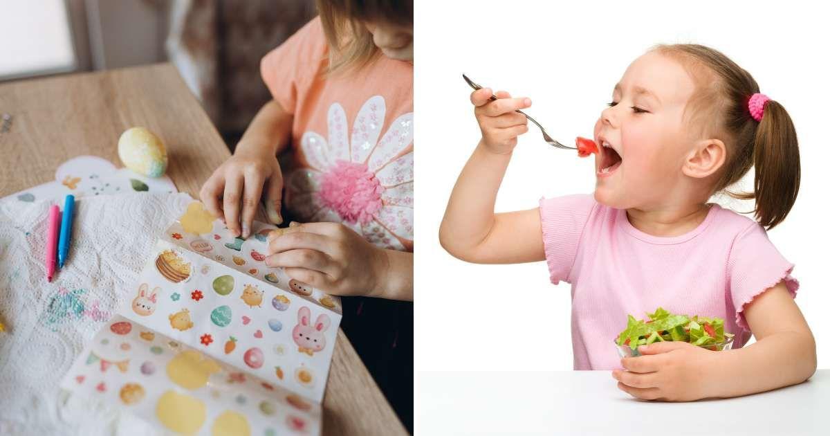 (L) Girl playing with her stickers. (R) Little girl happily eats her vegetables. (Representative Cover Image Source: Getty Images | (L) Anastasiia Sienotova, (R) Kobyakov)