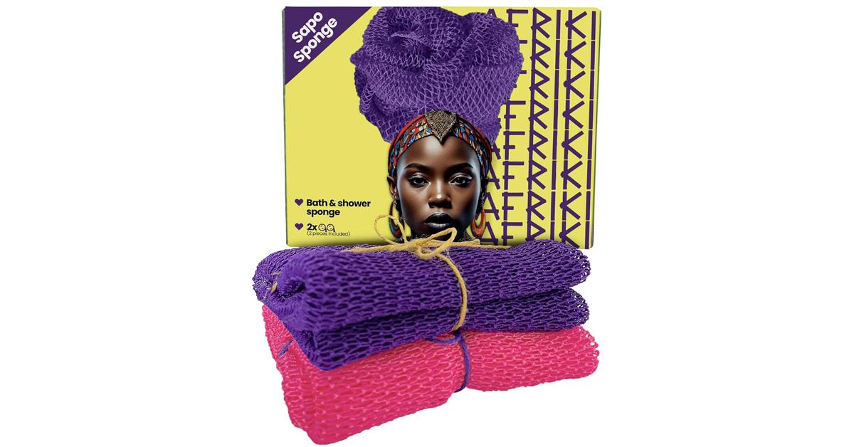 pink and purple african net sponges