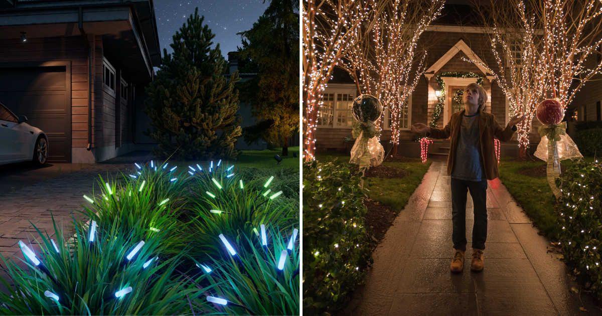 (L) Nanoleaf solar garden lights. (Cover Image Source: Nanoleaf website) | (R) A boy admiring the yard lighting decorations. (Representative Cover Image Source: Getty Images | Mark Edward Atkinson)