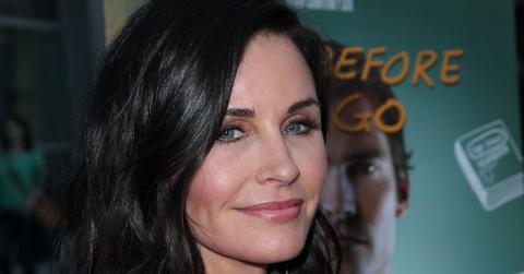 Courteney Cox in a closeup on the red carpet at the screening of Anchor Bay Entertainment's 'Just Before I Go' at ArcLight Hollywood on April 20, 2015 in Hollywood, Calif.