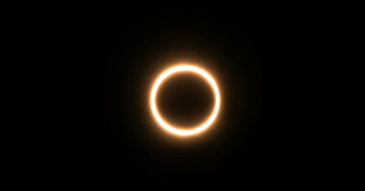 The ring of fire eclipse looks like a glowing circle in an otherwise black sky