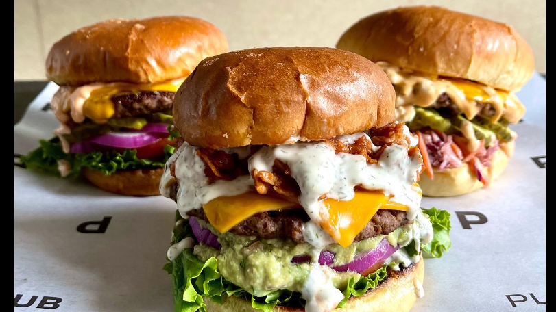 Veggie burgers at the PlantPub in Boston