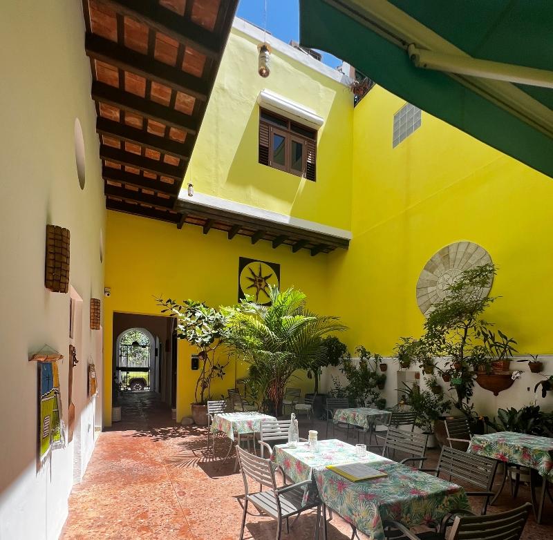 The open courtyard inside Old San Juan's popular Bed and Breakfast, Casa Sol.