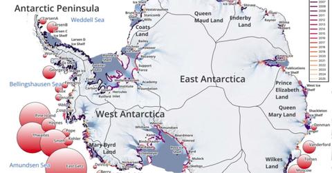 A study led by UC Irvine researchers using 30 years of satellite data has shown that 23 percent of Antarctica’s ocean-reaching glaciers are undergoing rapid retreat. (Cover Image Source: Rignot research group | UC Irvine)