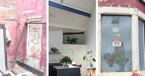 Three before and after photos of house renovations