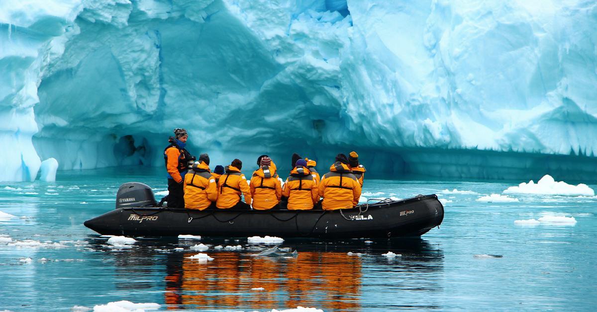 tour guide by boat iceberg