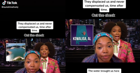 Two screenshots of Sunshine Lively presenting a video from 'The Amber Ruffin Show' on TikTik