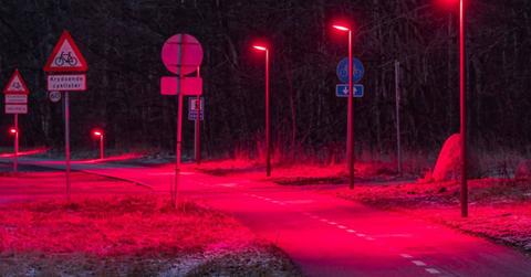 Red streetlights installed in Gladsaxe Municipality, Denmark (Image Source: AFRY | Photo by: Rune Brandt Hermannsson)