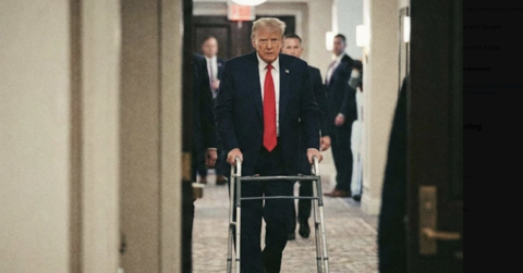 Donald Trump appears to use a walker to get through the White House