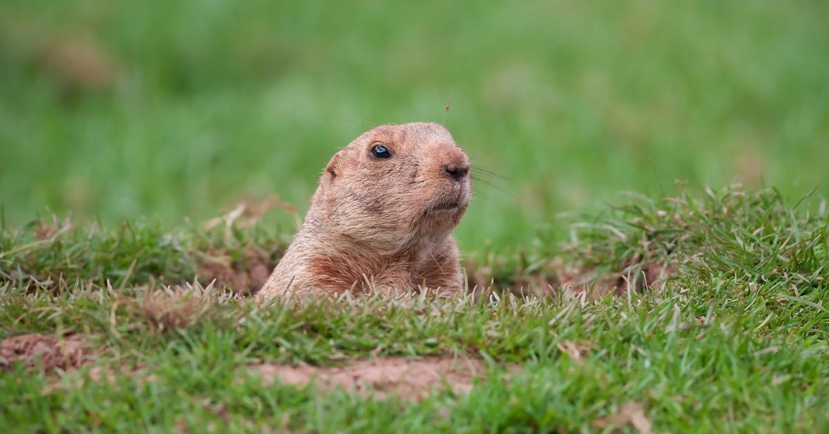 Groundhog in the wild poking their head from a hole in the ground. 