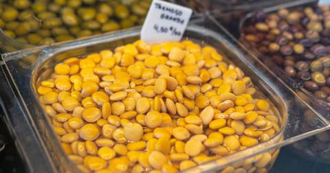 Lupini beans for sale at a European market.