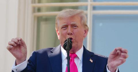 President Donald Trump speaks to military personnel at a military family picnic at the White House on July 4.