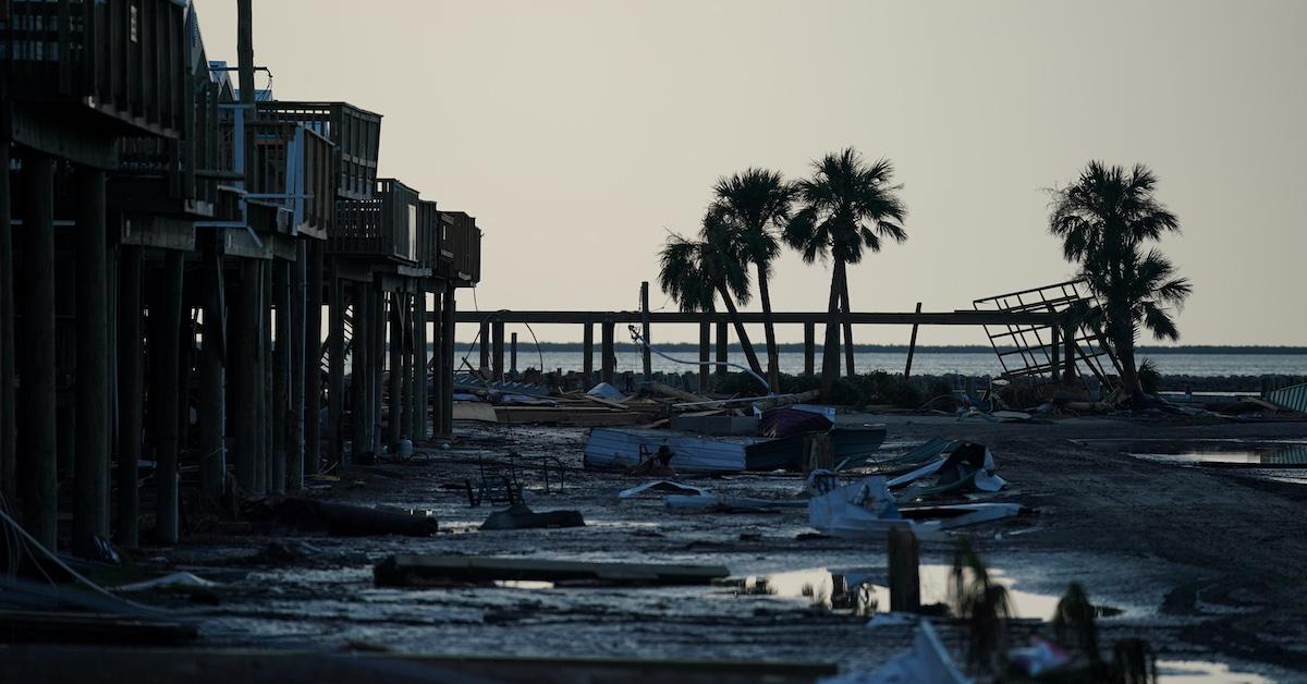 Damage leftover from hurricane in a coastal town.