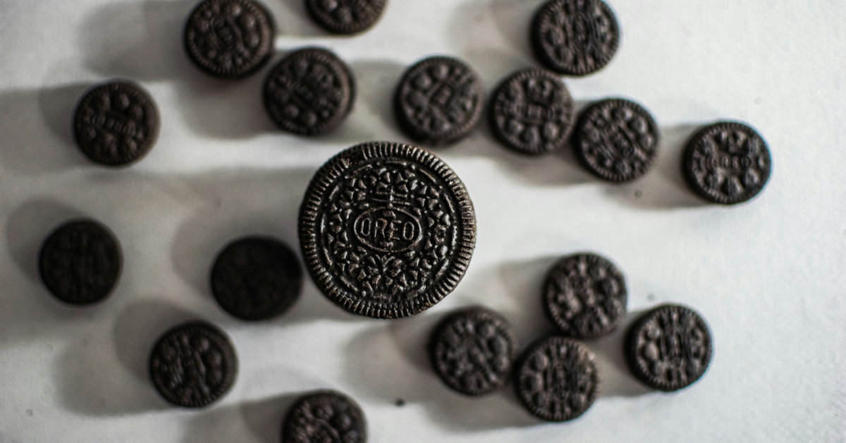 A collection of Oreo cookies sits on a table