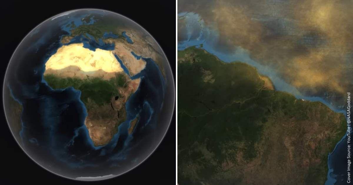 The golden sands of the Sahara desert in a simulated Earth transporting to the Amazon basin. (Cover Image Source: YouTube | @NASAGoddard)