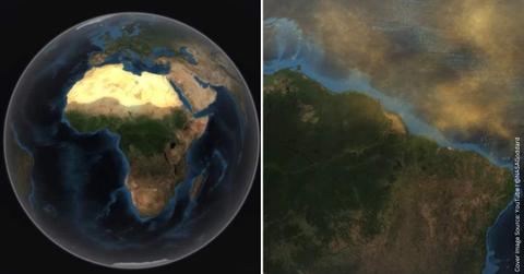 The golden sands of the Sahara desert in a simulated Earth transporting to the Amazon basin. (Cover Image Source: YouTube | @NASAGoddard)