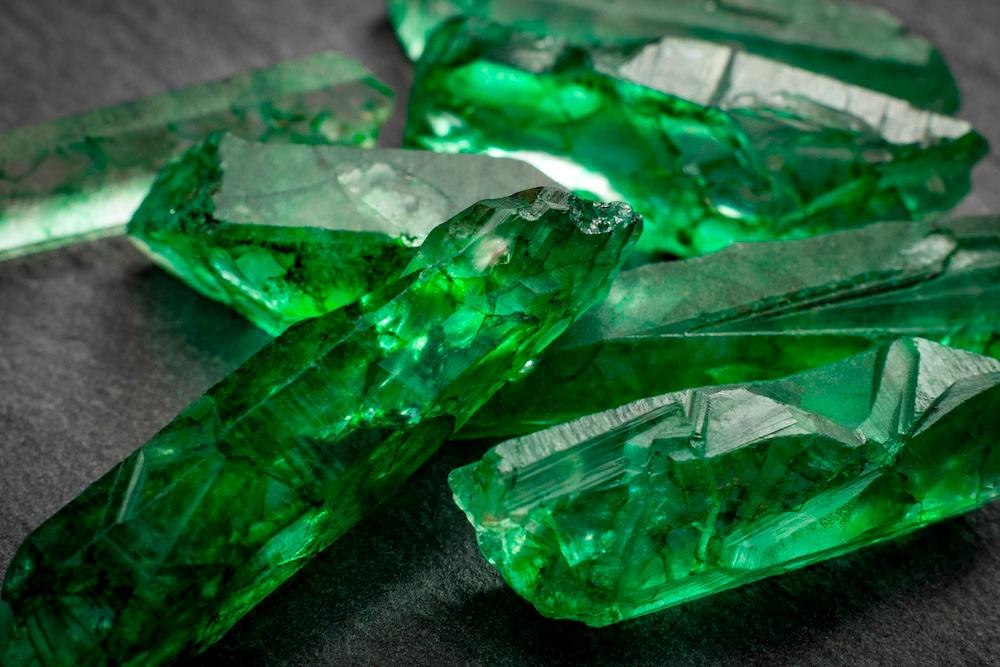 Chunks of unpolished green stone. 