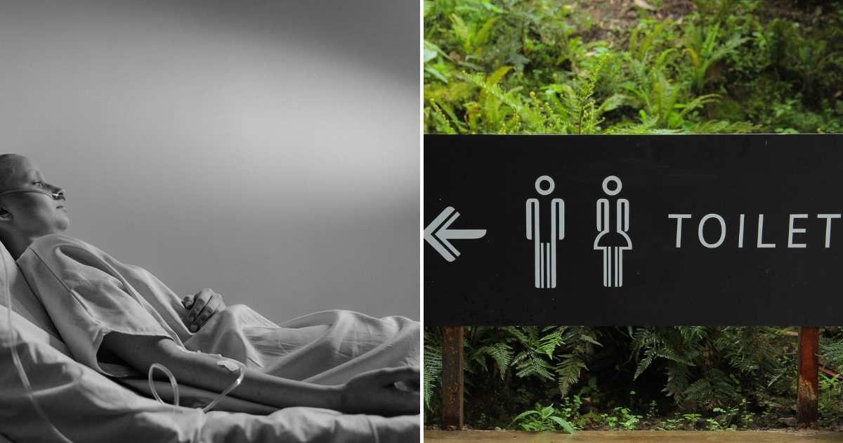 (L) A patient undergoing chemotherapy. (R) Bathroom signage (Representative Cover Image Source: Pexels | (L) Tima Miroshnichenko, (R) Hafidz Alfuddin)