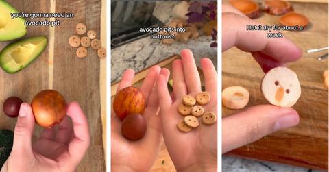 Instagram user @knotworks_crochet shows how to turn avocado pits into buttons.