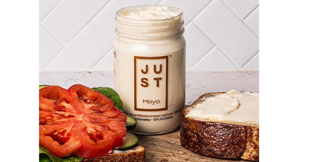 JUST Mayo in a jar and spread on a piece of bread to make a sandwich.