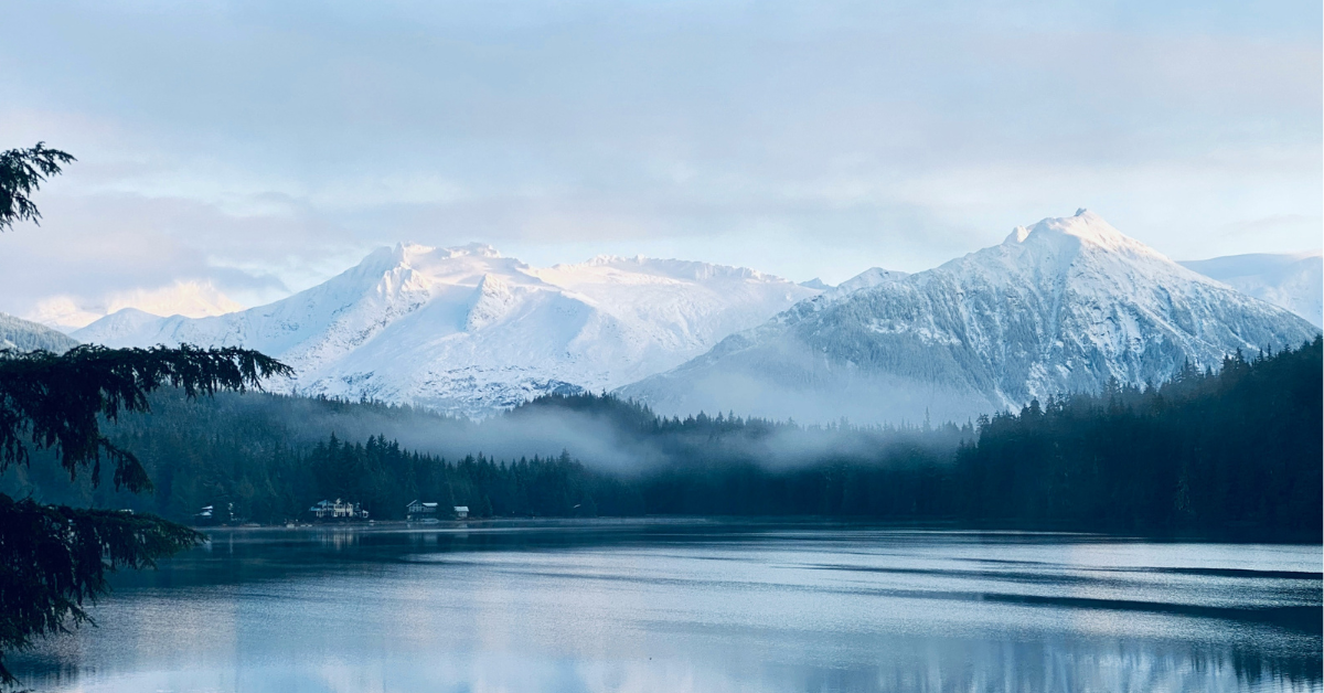 Auke Lake in Juneau is covered in fog