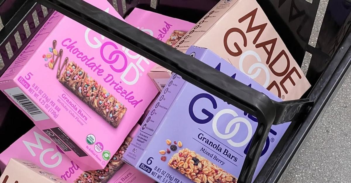 MadeGood granola bars in a grocery basket