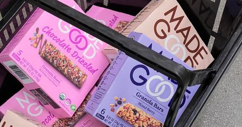 MadeGood granola bars in a grocery basket