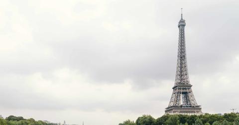The Eiffel Tower is pictured on a cloudy day.