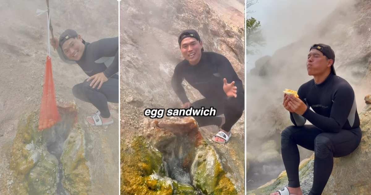 Chef cooking egg sandwich in hot spring (Cover Image Source: Instagram | Photo by @bayashi_tv)