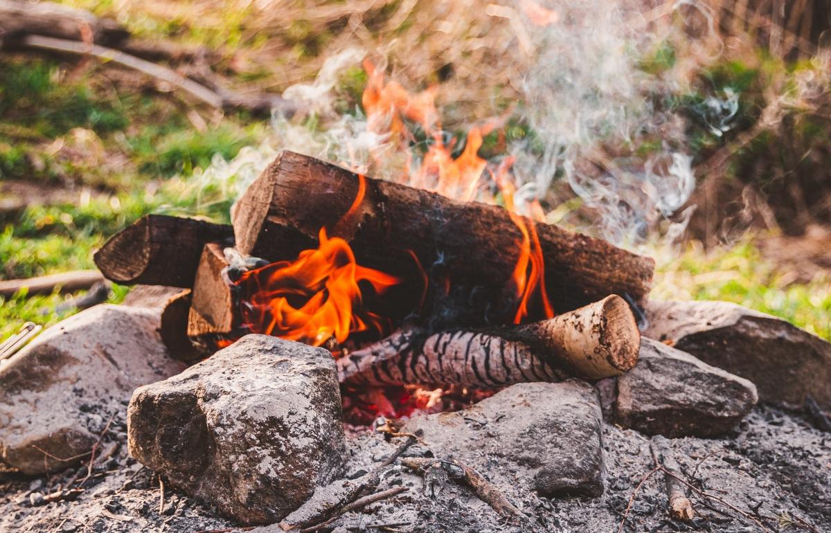 Outdoor bonfire burning