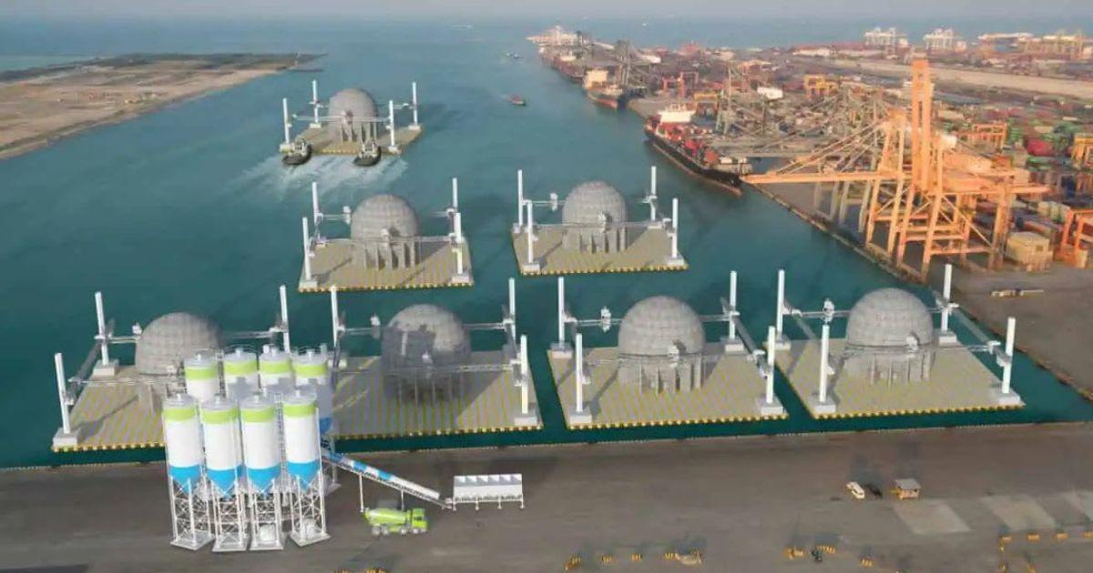 Rendering illustrating the production of the 30m spheres for a StEnSea park (Cover Image Source: Sperra)