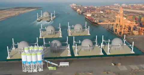 Rendering illustrating the production of the 30m spheres for a StEnSea park (Cover Image Source: Sperra)